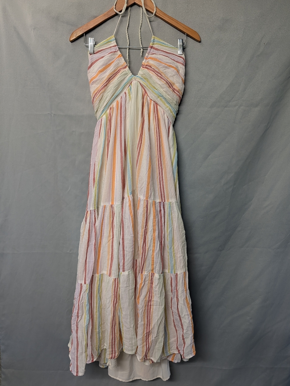 American Eagle Outfitters White Maxi Dress with Pastel Stripes Size XL
